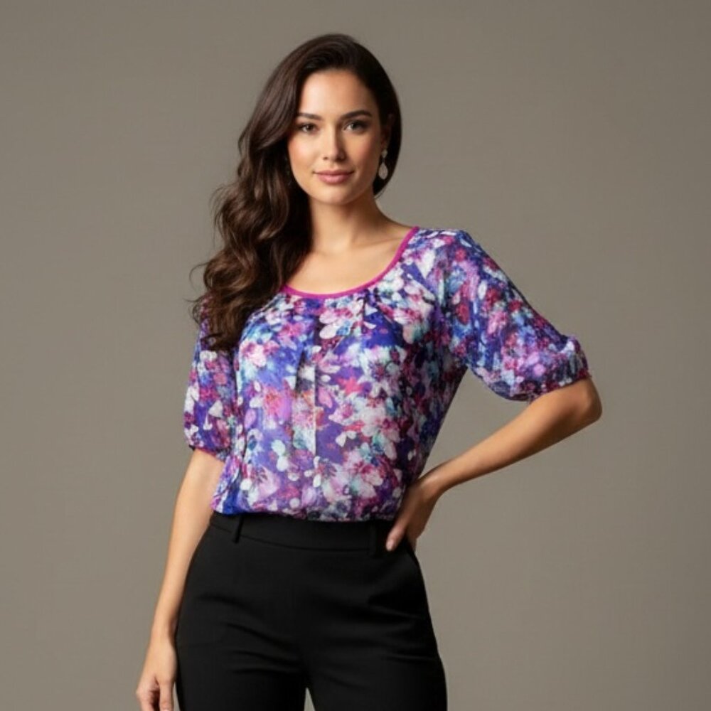 EXPRESS | Purple Sheer Floral Blouse Sz XS